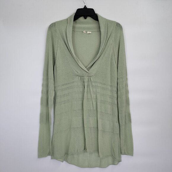 Moth V-Neck Lightweight Knit Sheer Long Sleeve Top Large Women Green - Picture 1 of 11